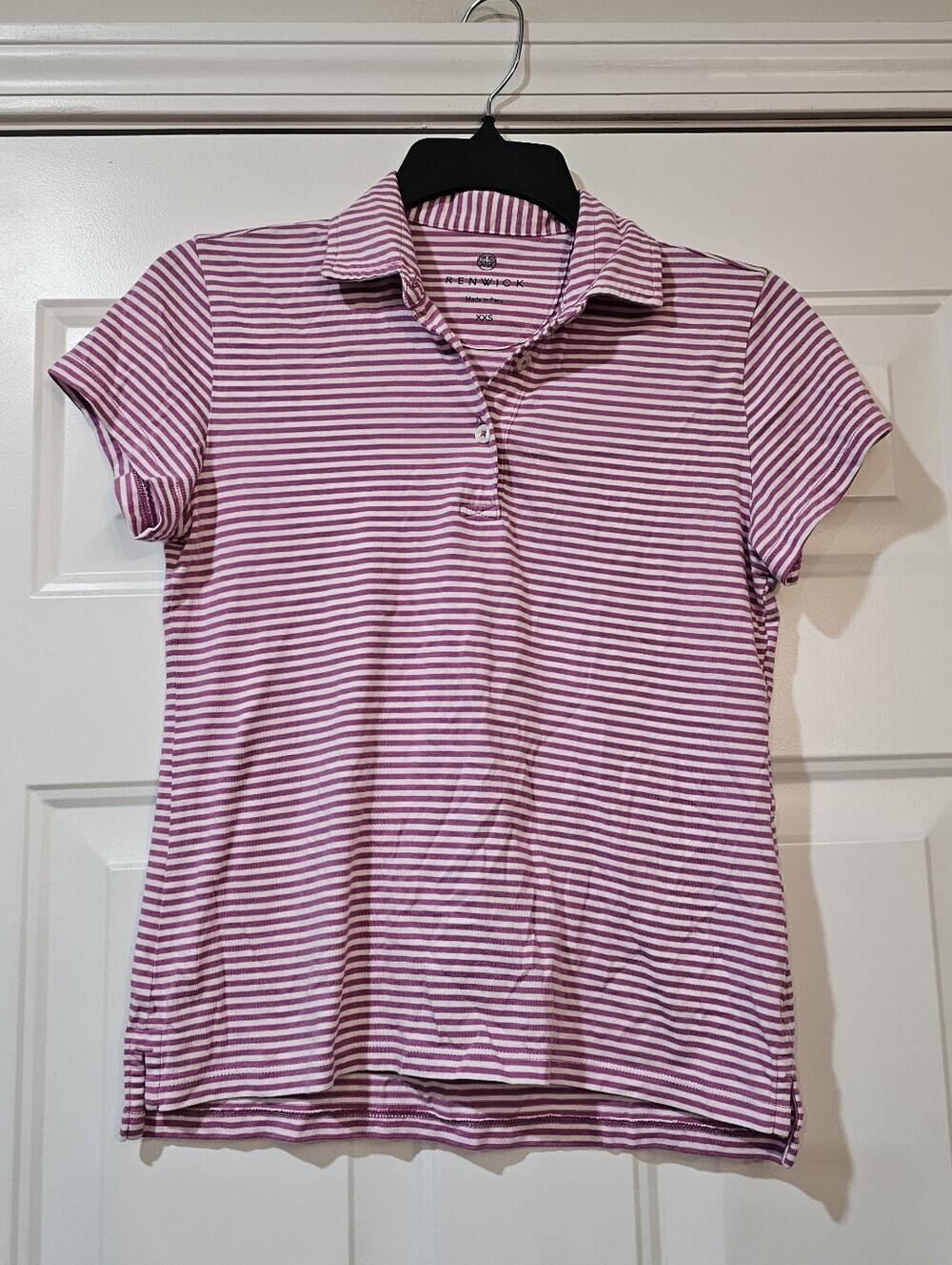 RENWICK Pink Striped Polo Shirt Pima Cotton size XXS {Bx26}